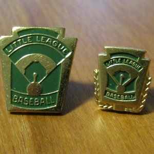 Vintage Little League BASEBALL Pin Lot of 2 Green Enamel Keystone Lapel Pins